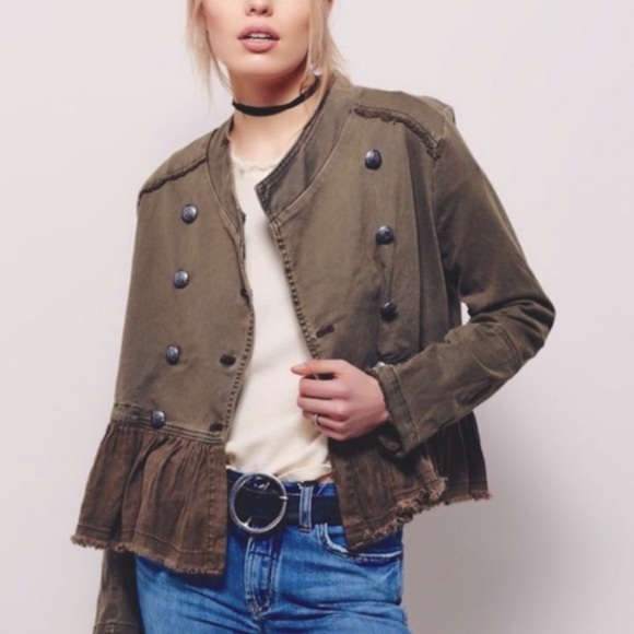 Free People Jackets & Blazers - Free People Double Breasted Military Ruffle Hem Jacket Olive Green size Small